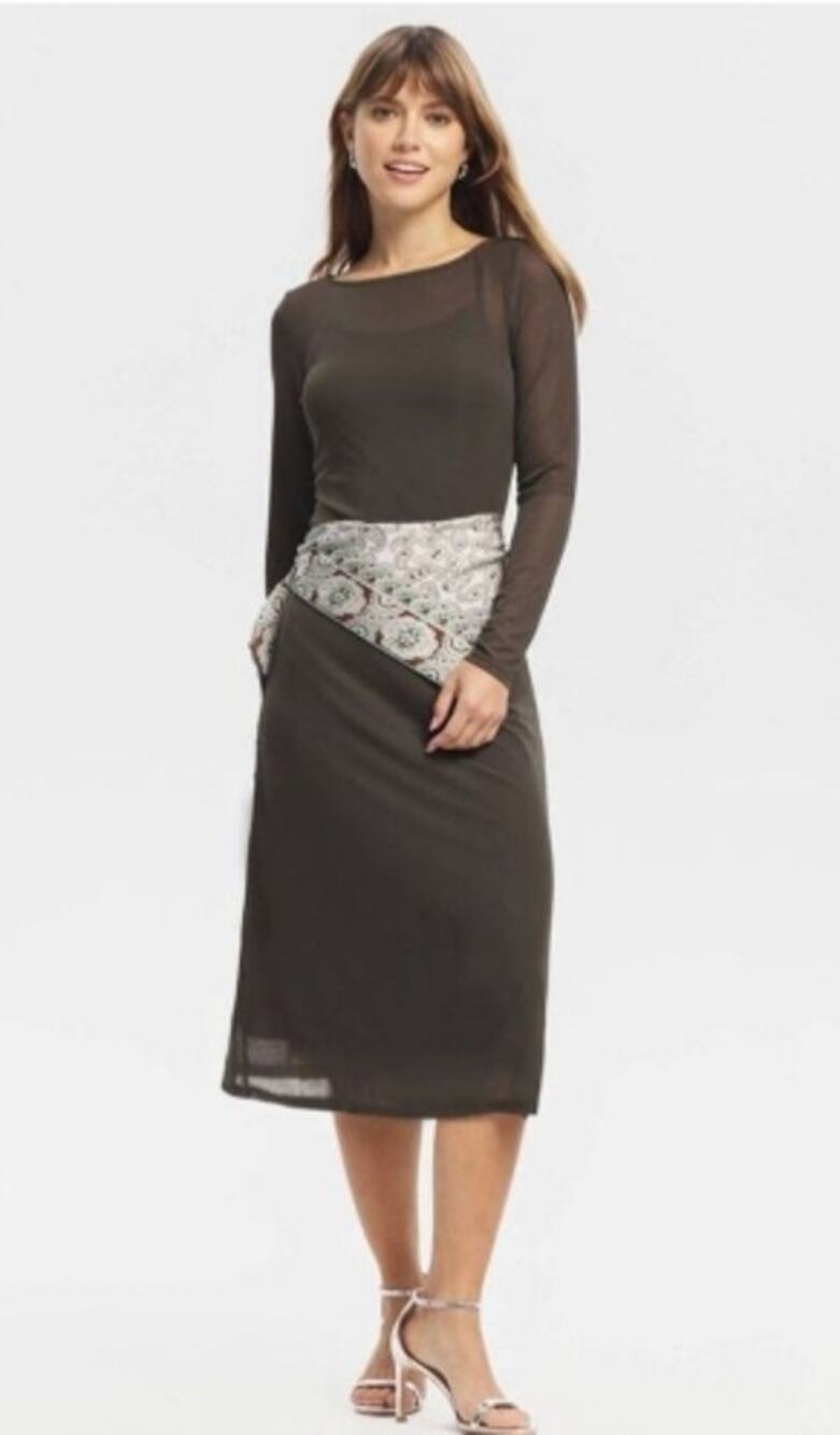 A New Day Women's Long Sleeve Lined Mesh Midi Dress